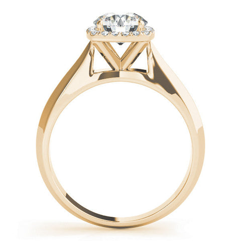Yellow gold Cushion Halo Round Brilliant Solitaire Ring with Tapered Band and Four-Prong Setting