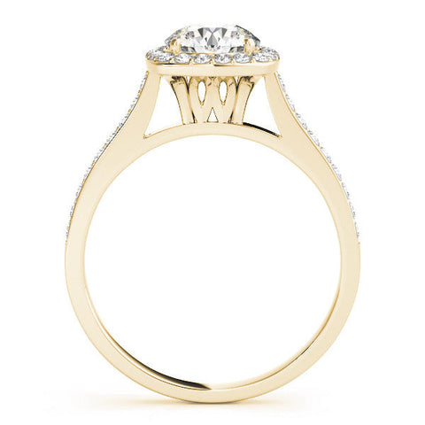 Yellow gold Cushion Halo Round Diamond Pavé Band with Four-Prong Setting