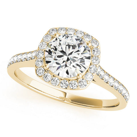 Yellow gold Cushion Halo Round Diamond Pavé Band with Four-Prong Setting