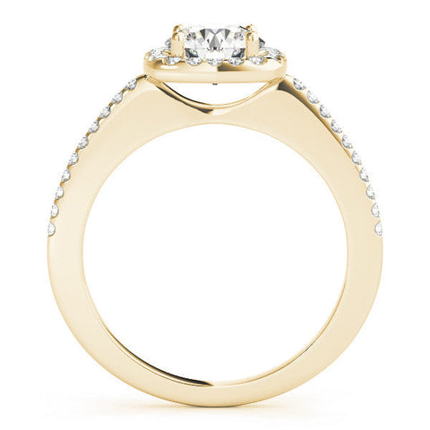 Yellow gold Cushion Halo Round Diamond Pave Band Prong Setting Ring