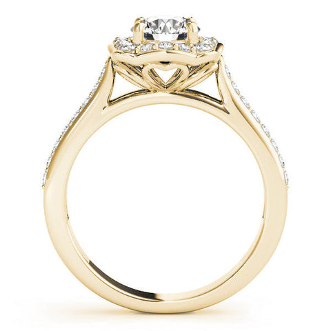 Yellow gold Cushion Halo Round Diamond Pave Band with Four-Prong Setting