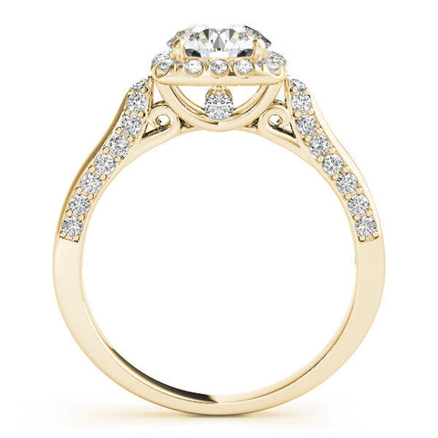 Yellow gold Cushion Halo Round Diamond Twist Band with Four-Prong Setting