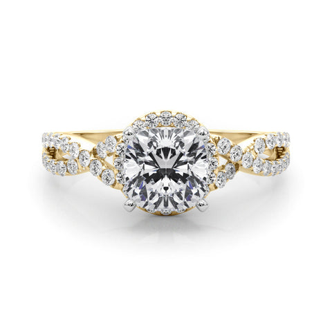 Yellow gold Fancy Pink Cushion  Halo Twist Band Solitaire Prong Setting Ring