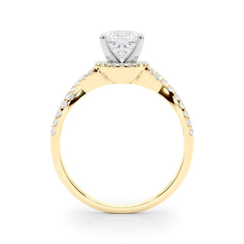 Yellow gold Fancy Green Cushion  Halo Twist Band Solitaire Prong Setting Ring