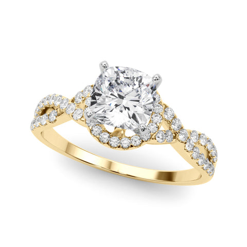 Yellow gold Fancy Pink Cushion  Halo Twist Band Solitaire Prong Setting Ring