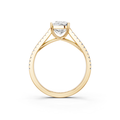 Yellow gold Cushion Solitaire Split Shank Pavé Diamond Engagement Ring