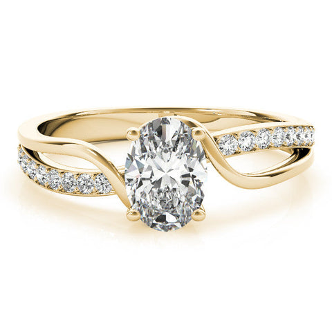 Yellow gold Oval Solitaire Twisted Band with Prong Setting