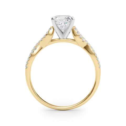 Yellow gold Cushion Solitaire Twisted Pave Diamond Engagement Ring with Four-Prong Setting