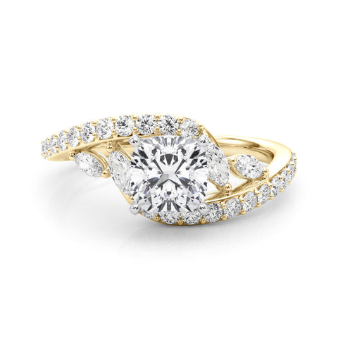 Yellow gold Cushion Solitaire with Pavé Twist Band and Four-Prong Setting