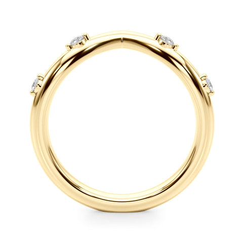 Yellow gold Diamond Chevron Band with Round Stones and Prong Setting