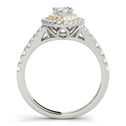 Yellow gold Double Halo Pear-Shaped Split Shank Diamond Ring with Prong Setting