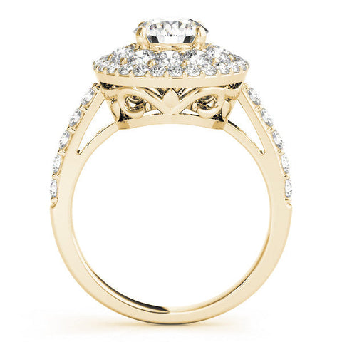 Yellow gold Double Halo Round Diamond Pave Split Shank Prong Setting Ring