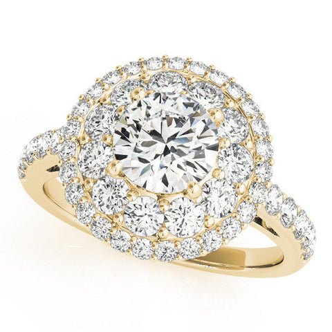 Yellow gold Double Halo Round Diamond Pave Split Shank Prong Setting Ring