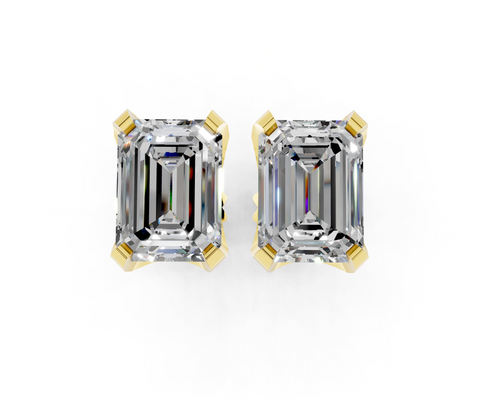 Yellow gold Emerald Brilliant Diamond Stud Earrings