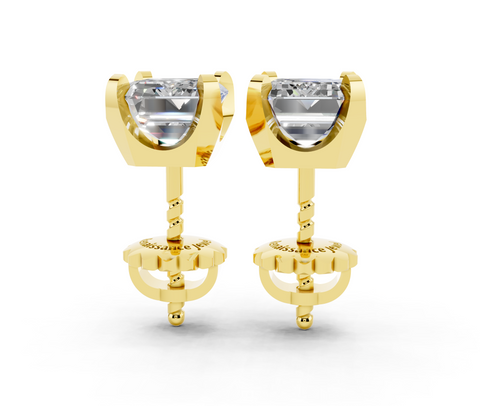 Yellow gold Emerald Brilliant Diamond Stud Earrings