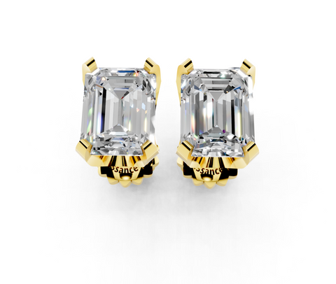 Yellow gold Emerald Brilliant Diamond Stud Earrings