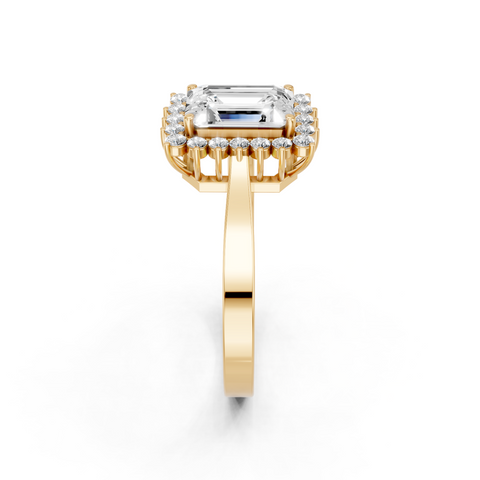 Yellow gold Emerald Cut Diamond Pavé Band Solitaire Ring with Four-Prong Setting