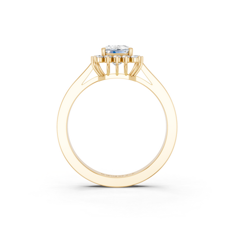 Yellow gold Emerald Cut Diamond Pavé Band Solitaire Ring with Four-Prong Setting