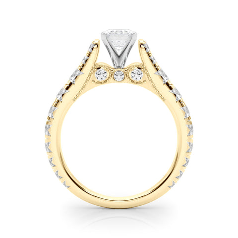 Yellow gold Emerald Cut Diamond Pavé Band Solitaire with Four-Prong Setting