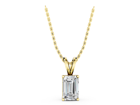 Yellow gold Emerald Cut Solitaire Pendant with Four-Prong Setting