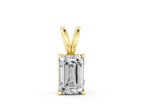 Yellow gold Emerald Cut Solitaire Pendant with Four-Prong Setting