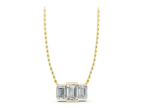 Yellow gold Emerald Cut Three-Stone Bar Pendant with Bar Prong Setting