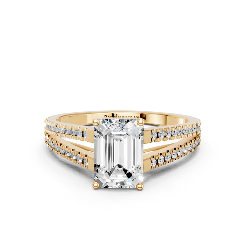 Yellow gold Emerald Solitaire Split Shank Pavé Diamond Engagement Ring