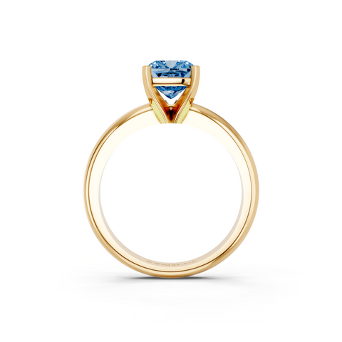Yellow gold Fancy Blue Cushion  Cut Solitaire Engagement Ring with Round Band and Four-Prong Setting
