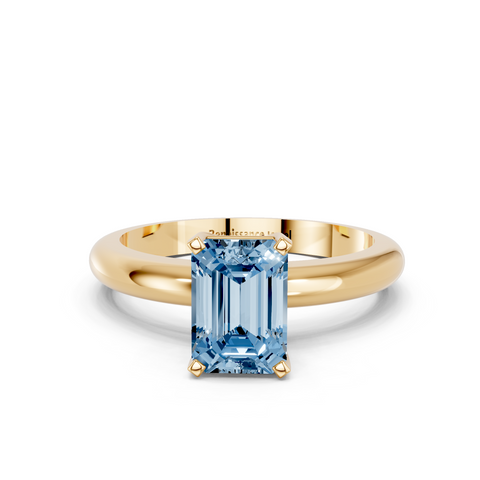 Yellow gold Fancy Blue Emerald  Cut Solitaire Engagement Ring with Round Band and Four-Prong Setting