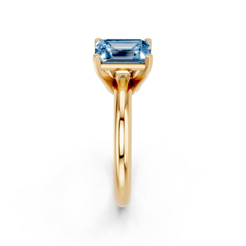 Yellow gold Fancy Blue Emerald  Cut Solitaire Engagement Ring with Round Band and Four-Prong Setting