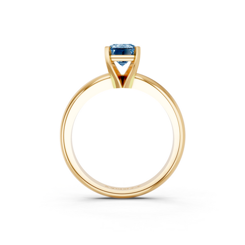Yellow gold Fancy Blue Emerald  Cut Solitaire Engagement Ring with Round Band and Four-Prong Setting