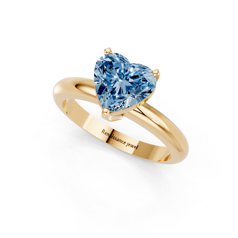 Yellow gold Fancy Blue Heart  Cut Solitaire Engagement Ring with Round Band and Four-Prong Setting