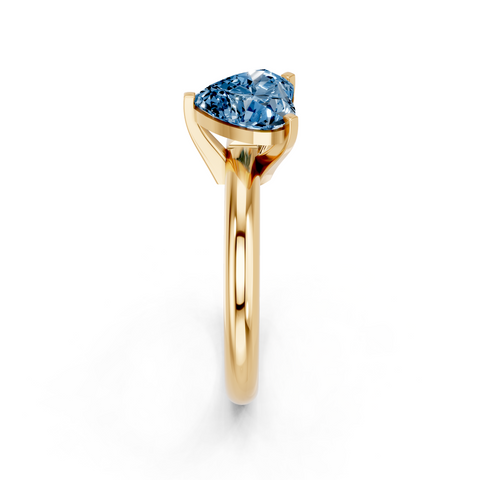 Yellow gold Fancy Blue Heart  Cut Solitaire Engagement Ring with Round Band and Four-Prong Setting