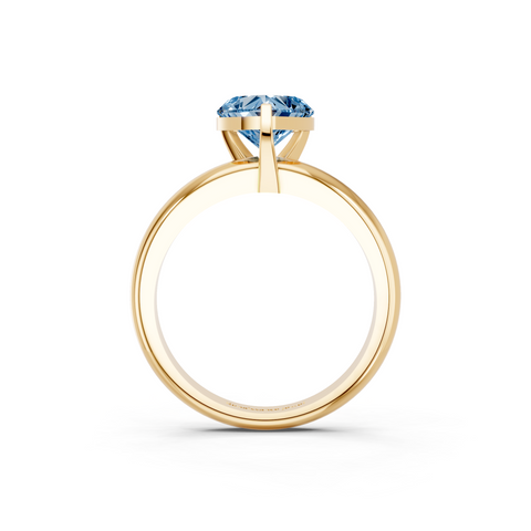 Yellow gold Fancy Blue Heart  Cut Solitaire Engagement Ring with Round Band and Four-Prong Setting