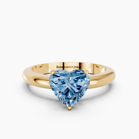Yellow gold Fancy Blue Heart  Cut Solitaire Engagement Ring with Round Band and Four-Prong Setting