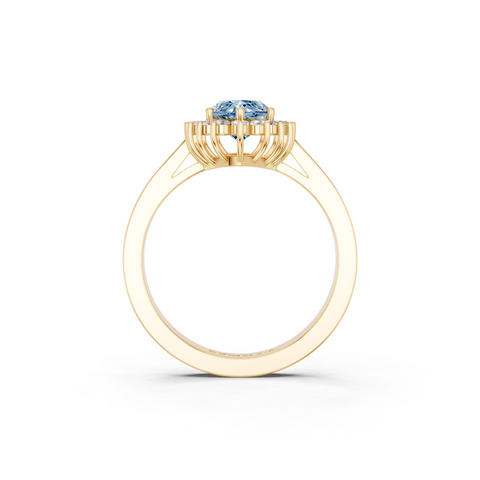 Yellow gold Fancy Blue Marquise  Cut Diamond Pavé Band Solitaire Ring with Four-Prong Setting