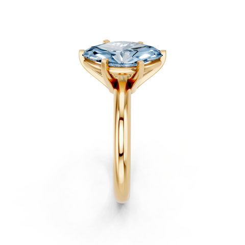 Yellow gold Fancy Blue Marquise  Cut Solitaire Engagement Ring with Round Band and Four-Prong Setting