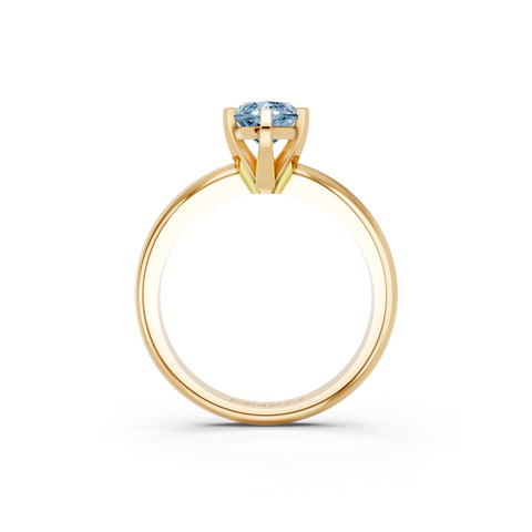 Yellow gold Fancy Blue Marquise  Cut Solitaire Engagement Ring with Round Band and Four-Prong Setting