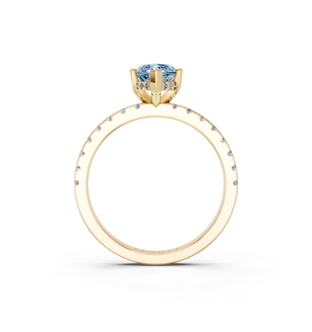 Yellow gold Fancy Blue Marquise  Solitaire Diamond Pavé Band with Four-Prong Setting