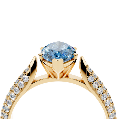 Yellow gold Fancy Blue Marquise  Solitaire Pavé Diamond Engagement Ring with Four-Prong Setting