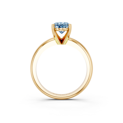 Yellow gold Fancy Blue Oval  Cut Solitaire Engagement Ring with Round Band and Four-Prong Setting
