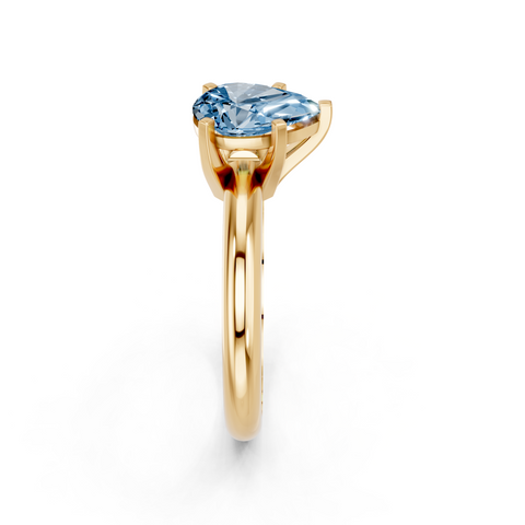 Yellow gold Fancy Blue Pear  Cut Solitaire Engagement Ring with Round Band and Four-Prong Setting
