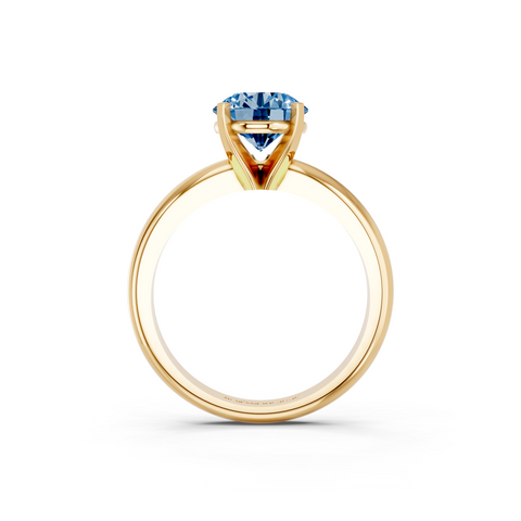 Yellow gold Fancy Blue Round  Cut Solitaire Engagement Ring with Round Band and Four-Prong Setting