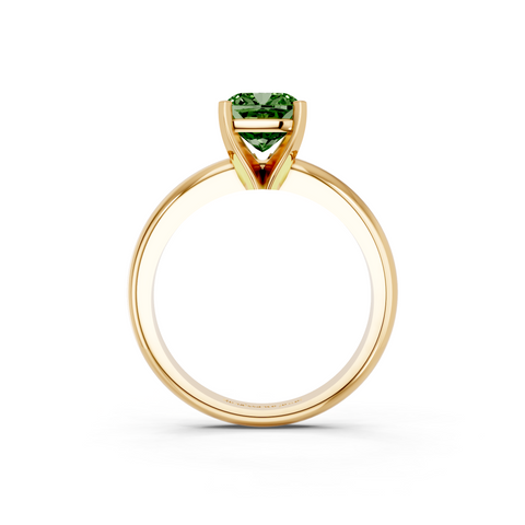 Yellow gold Fancy Green Cushion  Cut Solitaire Engagement Ring with Round Band and Four-Prong Setting