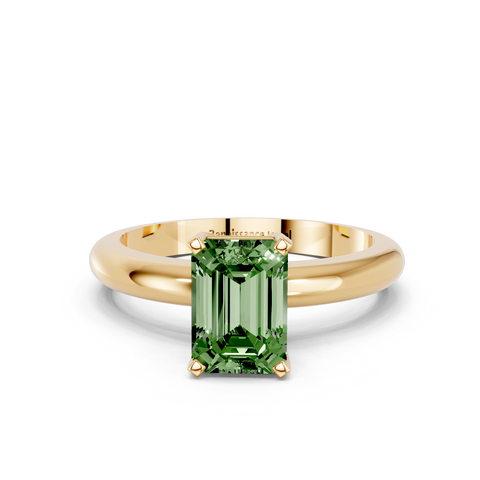 Yellow gold Fancy Green Emerald  Cut Solitaire Engagement Ring with Round Band and Four-Prong Setting
