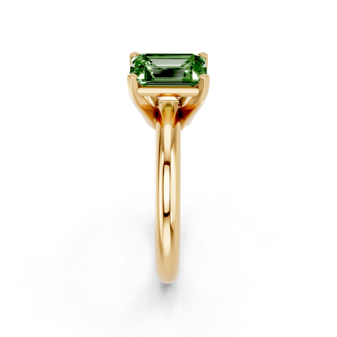 Yellow gold Fancy Green Emerald  Cut Solitaire Engagement Ring with Round Band and Four-Prong Setting