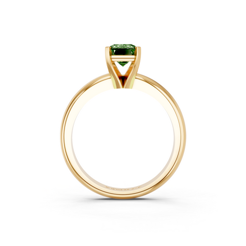 Yellow gold Fancy Green Emerald  Cut Solitaire Engagement Ring with Round Band and Four-Prong Setting