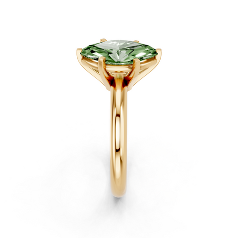 Yellow gold Fancy Green Marquise  Cut Solitaire Engagement Ring with Round Band and Four-Prong Setting