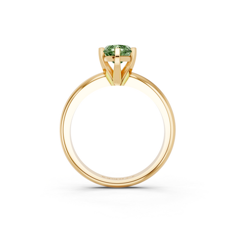 Yellow gold Fancy Green Marquise  Cut Solitaire Engagement Ring with Round Band and Four-Prong Setting
