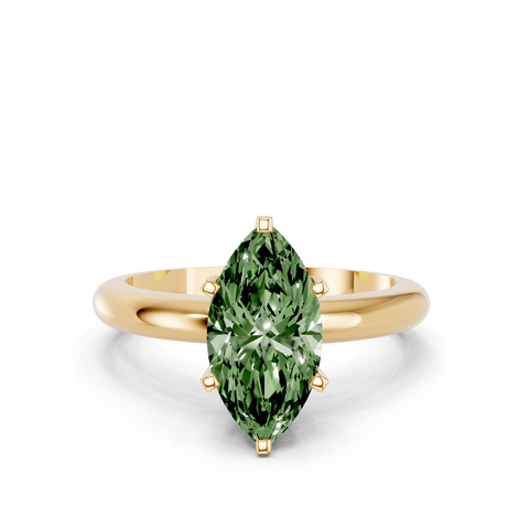 Yellow gold Fancy Green Marquise  Cut Solitaire Engagement Ring with Round Band and Four-Prong Setting